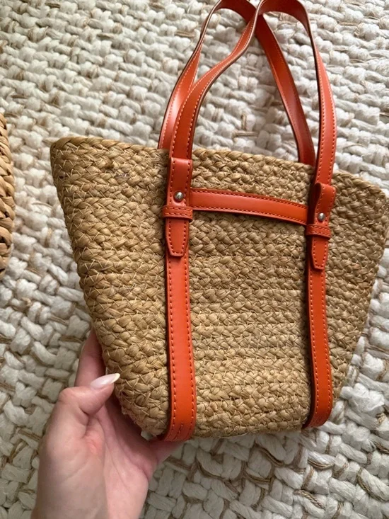 Zara Straw Tote with Bright Orange Trim and Handles - Picture 10 of 16